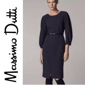 Massimo Dutti navy Sheath Dress with Bishop Sleeves